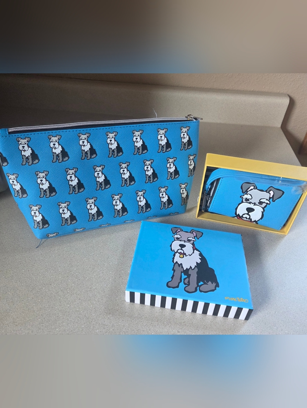 Marc Tetro Blue Dog-Print Zip Pouch Wallet Set - Blue